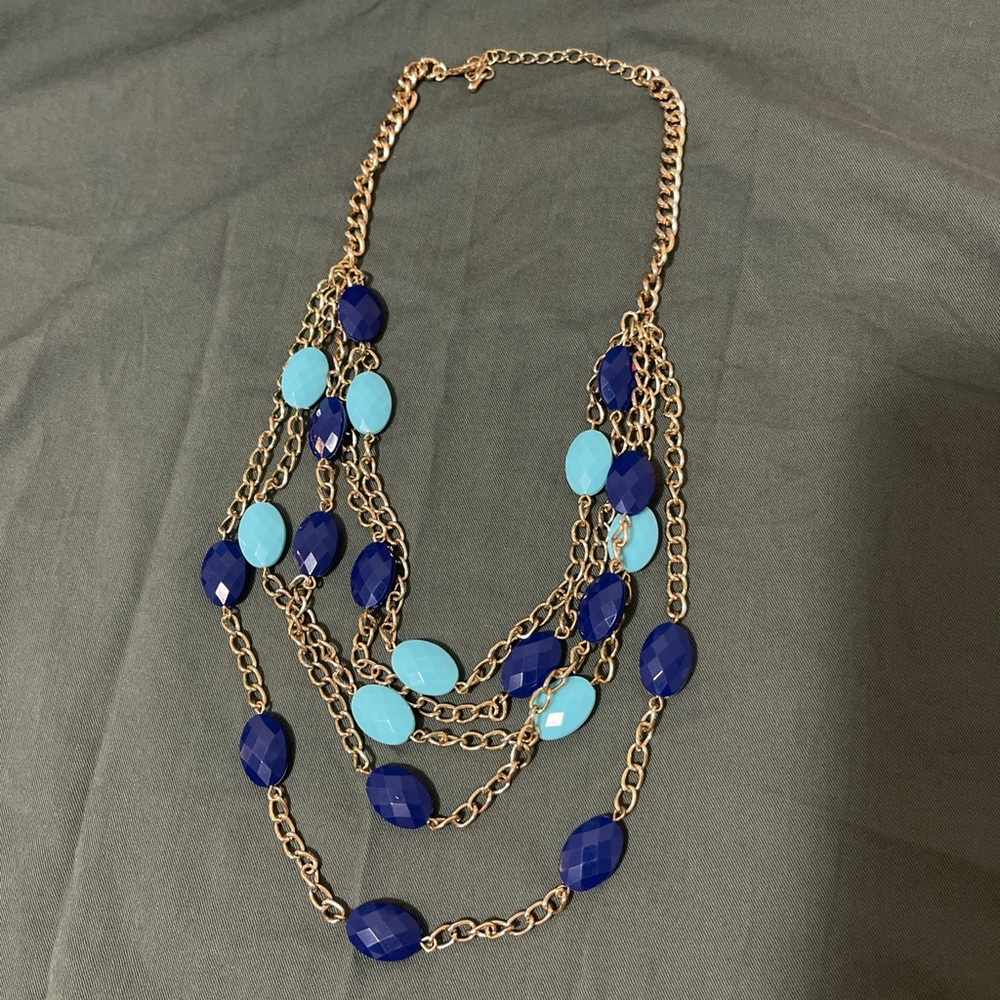 Chic Blue and Gold Multi-Layer Necklace